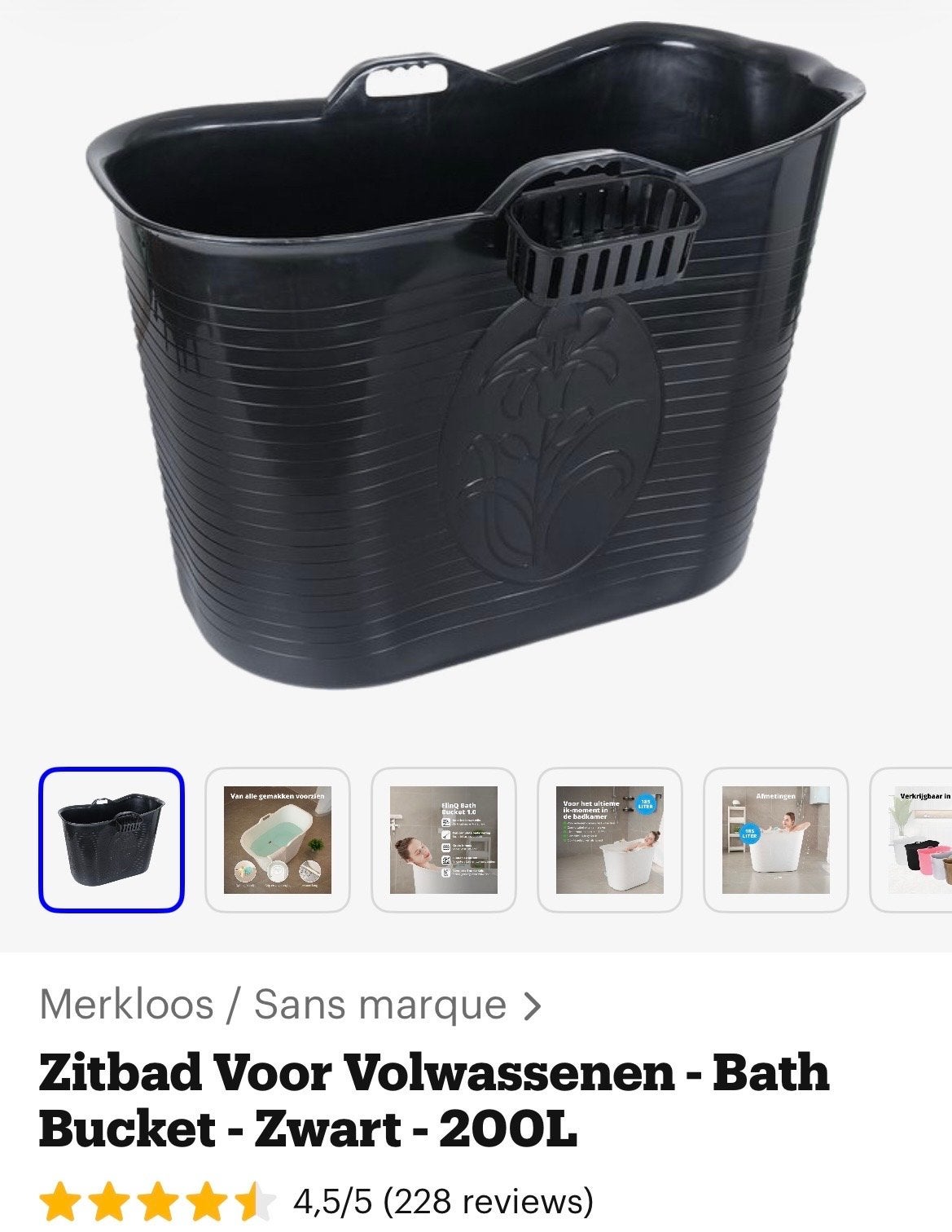 Zitbad Voor Volwassenen - Bath Bucket - Zwart - 200L, Huis en Inrichting, Ophalen, Nieuw, Met bad