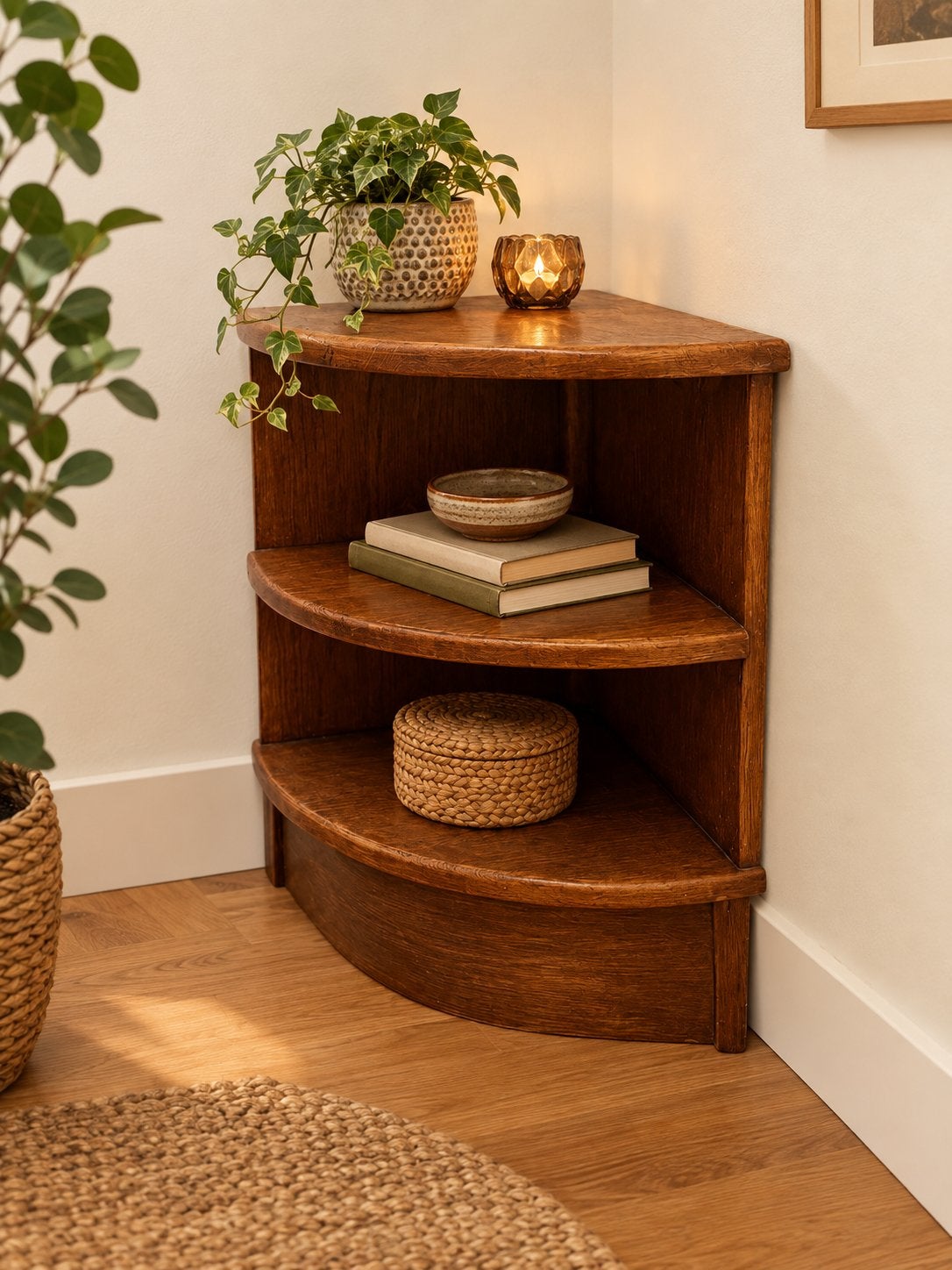 Vintage houten (eiken) hoekkast, Huis en Inrichting, Ophalen, 50 tot 100 cm, Zo goed als nieuw, Minder dan 100 cm