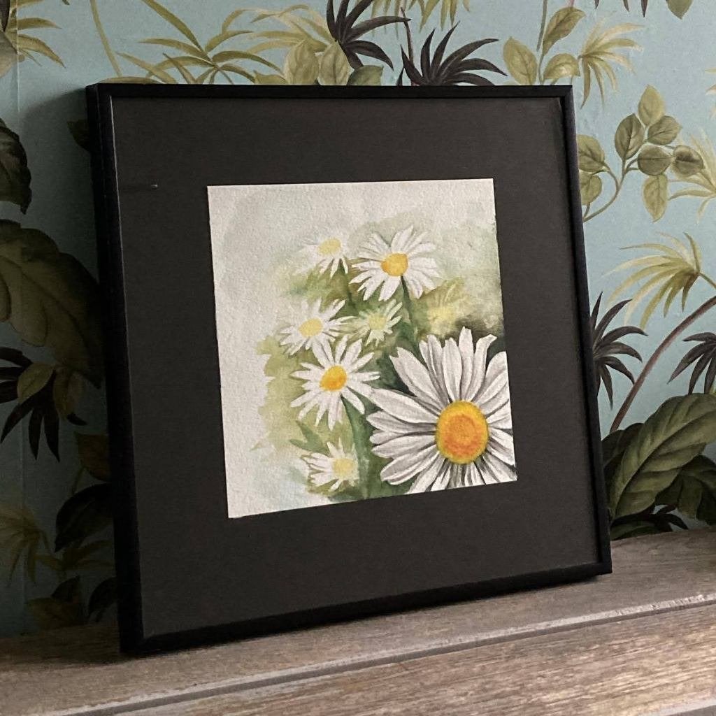 Aquarel  Margriet, Bloemen, Achter glas, Expressionistisch, Ophalen of Verzenden