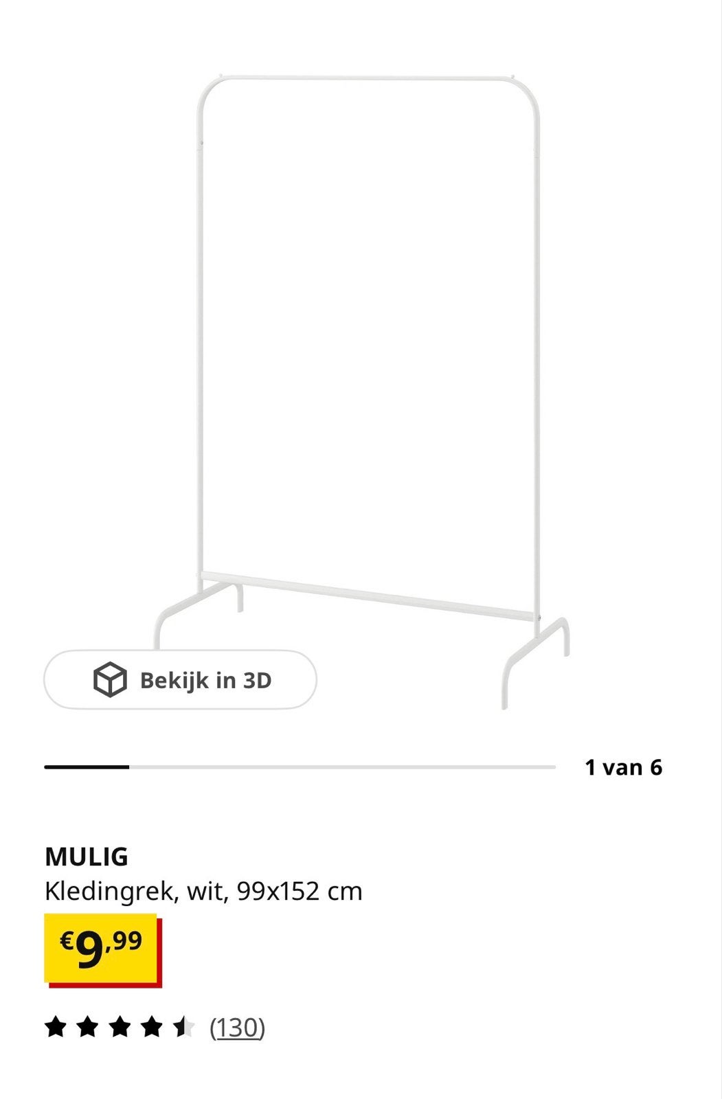 IKEA MULIG Kledingrek wit, 99x152 cm, Ophalen, Zo goed als nieuw