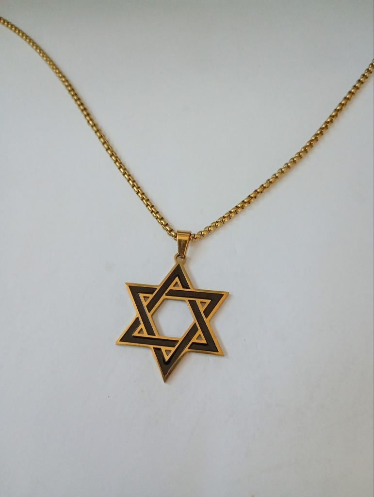 Zwart- en goudkleurige davidster plus ketting nieuw, Ophalen of Verzenden
