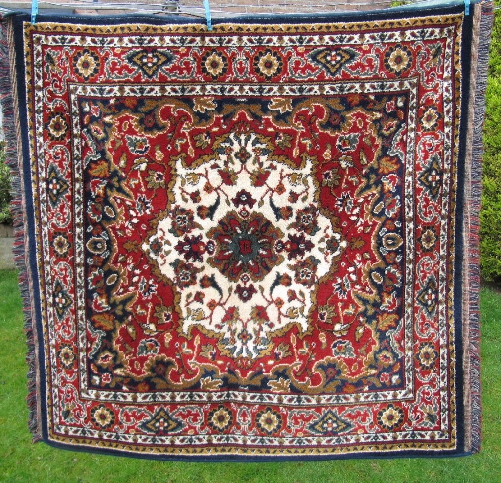 Tafelkleed lang met franje 130 cm breed 120  wol zgan, Blauw, Ophalen of Verzenden, Zo goed als nieuw, Rechthoekig