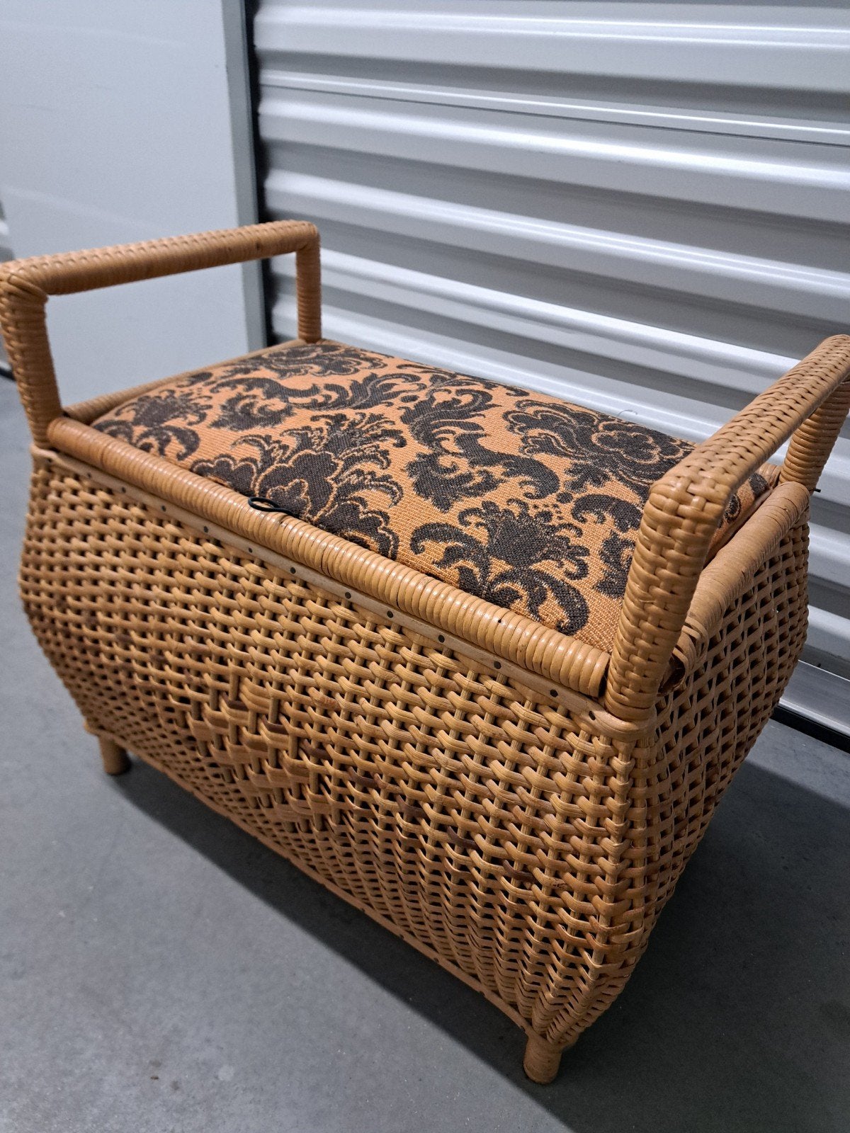 Vintage rotan opbergbankje met kussen, Ophalen of Verzenden