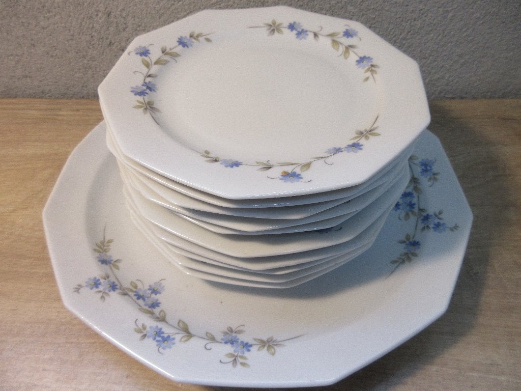 Vintage servies met blauwe bloemen gebakstel gebakset, Gebruikt, Overige merken, Ophalen of Verzenden, Bord(en)
