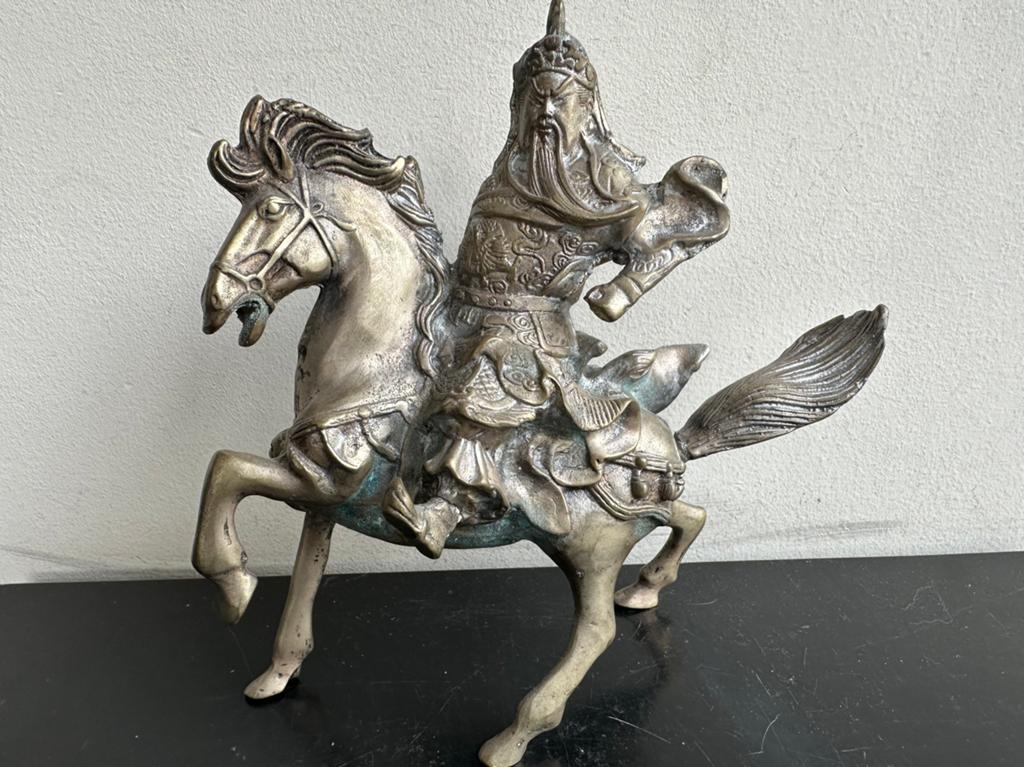 Oud Koper  verzilverd beeld Strijder te paard Aziatisch, Ophalen of Verzenden, Gebruikt, Dier