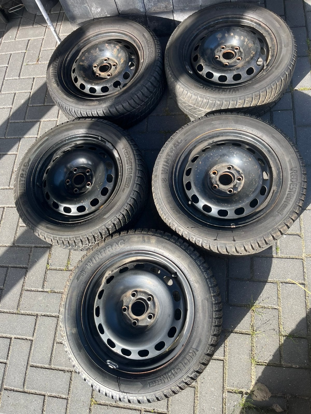 Set van 5 stalen velgen met winterbanden, Ophalen