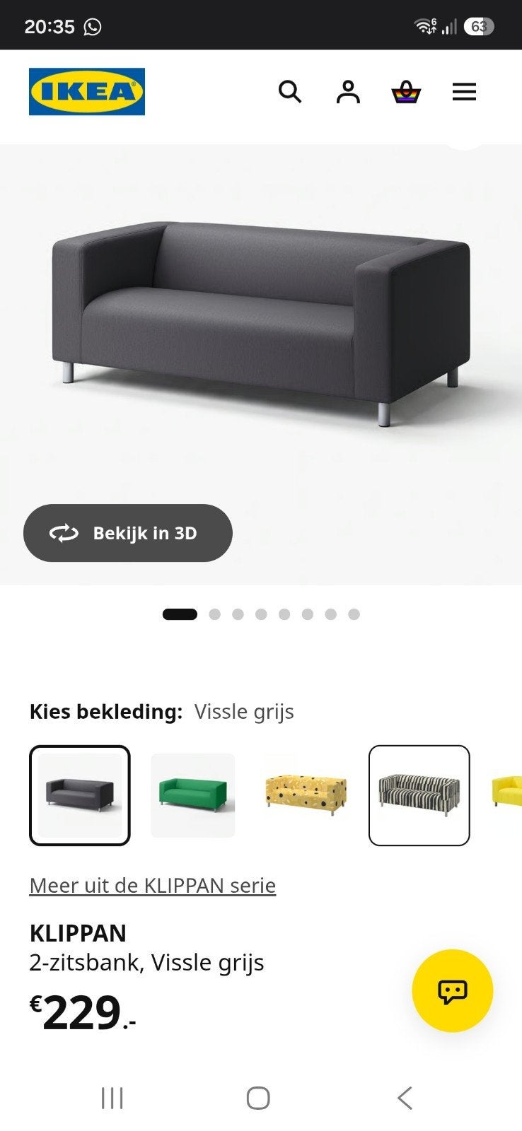 IKEA Klippan 2-zitsbank Vissle Grijs, Huis en Inrichting, Ophalen, Gebruikt, 150 tot 200 cm, Tweepersoons