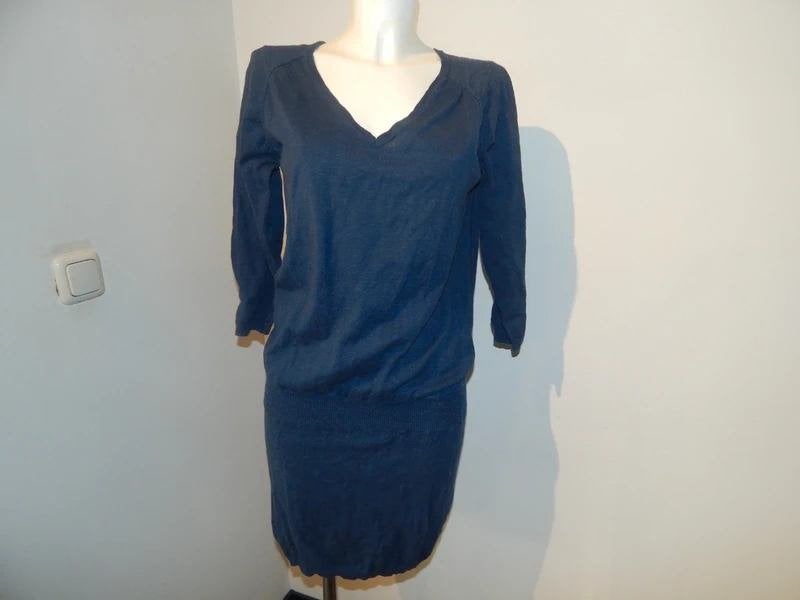 Humanoid blauwe jurk elastisch taille v hals mt L, Humanoid, Maat 42/44 (L), Gedragen, Onder de knie