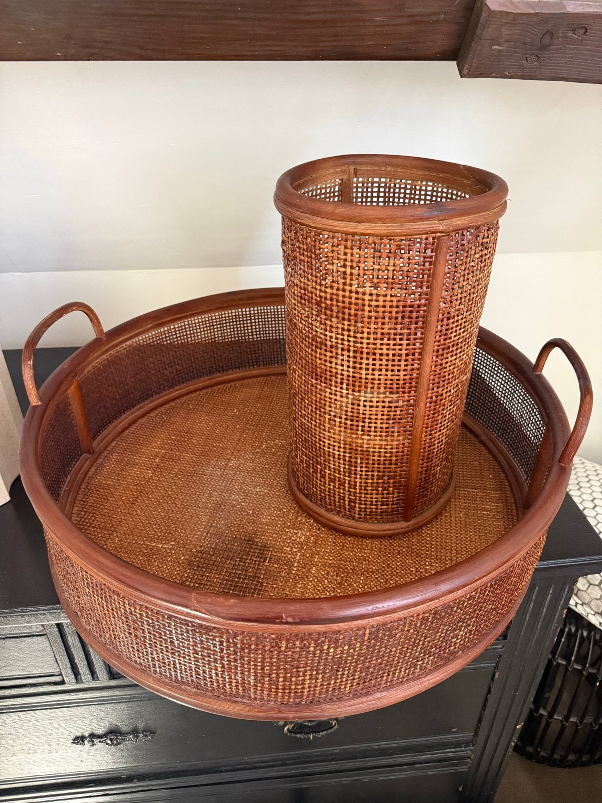 Rotan set Zara Home: dienblad en lantaarn, Ophalen, Gebruikt, Gevlochten, Natuurlijk materiaal