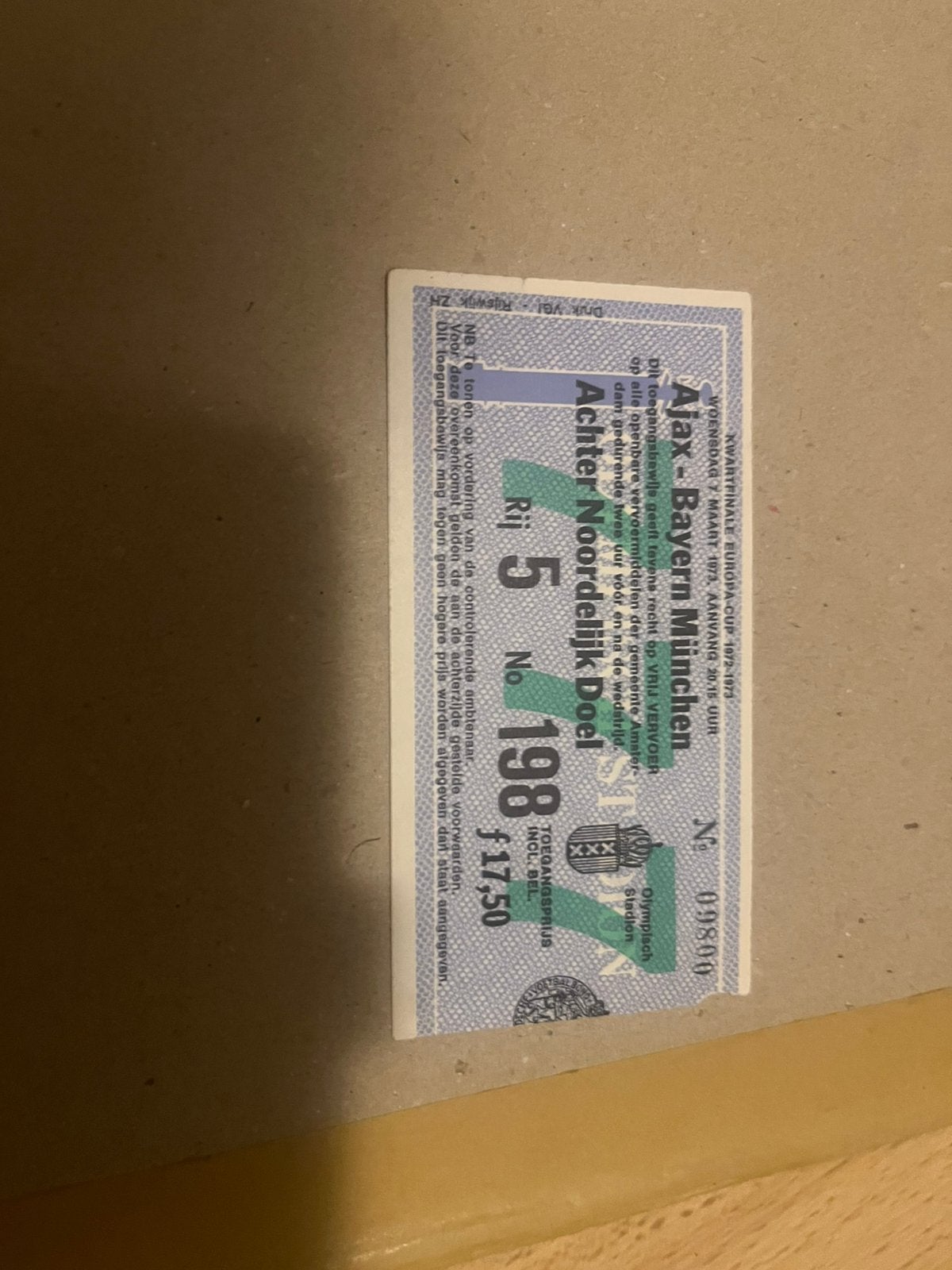 TICKET AJAX-BAYERN MÜNCHEN 72/83 EUROPA CUP I, Ophalen of Verzenden, Zo goed als nieuw, Ajax, Overige typen