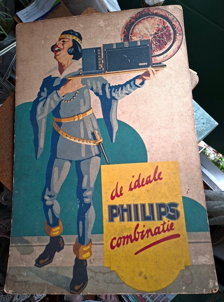 Oude Philips kartonnen radio reclameplaat, Ophalen of Verzenden, Gebruikt, Reclamebord