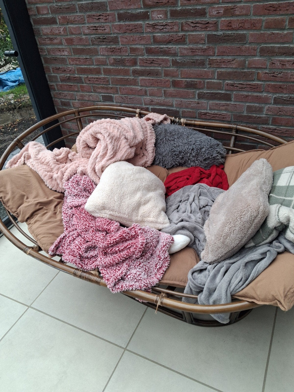 Papasan bank/stoel van rotan zonder kussens, Gebruikt, Bohemian, Relaxed, 150 tot 200 cm, Tweepersoons
