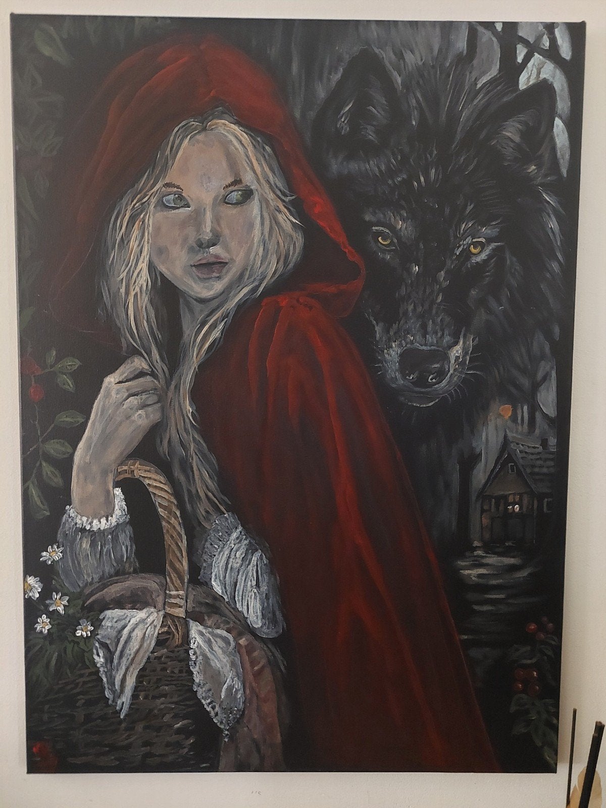 Het Laatste Kusje Welterusten - Acryl op Canvas, Gesigneerd, Ophalen of Verzenden, Textiel, Figuren
