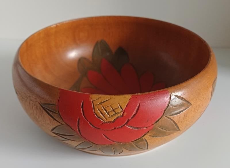 Amsterdamse school hout nijverheid schaaltje (batik stijl), Gebruikt, Schaal, Rond, Ophalen of Verzenden