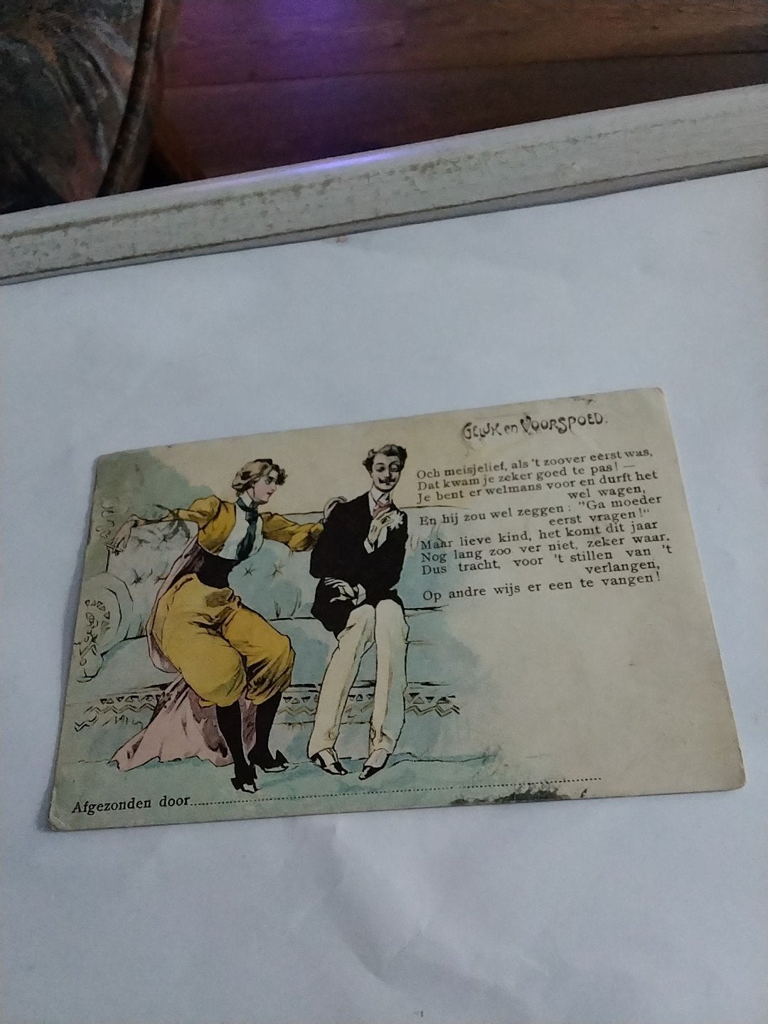 Antieke Nieuwjaarskaart 'Geluk en Voorspoed' (1900-1920), Verzamelen, Ophalen of Verzenden, Voor 1920