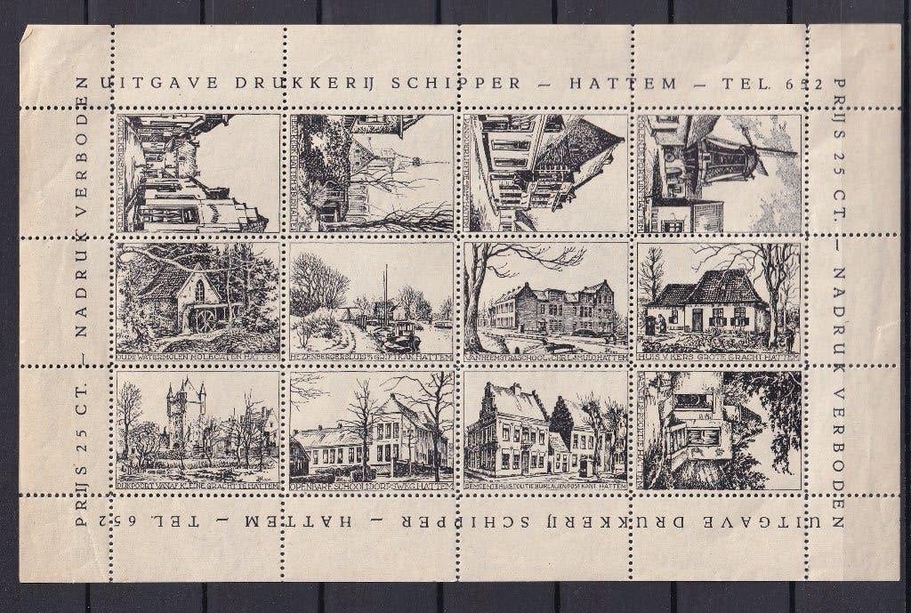 Vel vignetten drukkerij Scipper Hattem zeldzaam, Verzenden, Na 1940, Postfris