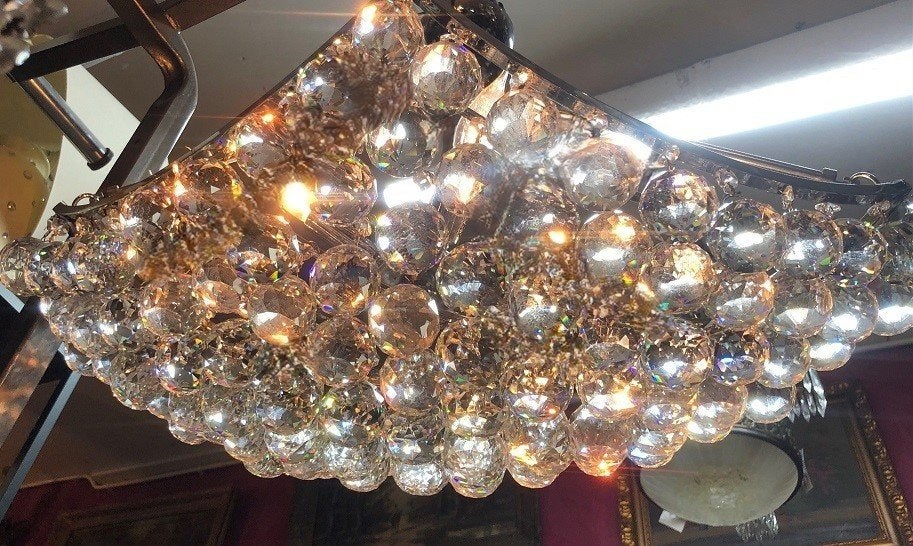 Kristallen plafondlamp swarovski ballen kroonluchter zilver, Ophalen, Zo goed als nieuw, Overige materialen