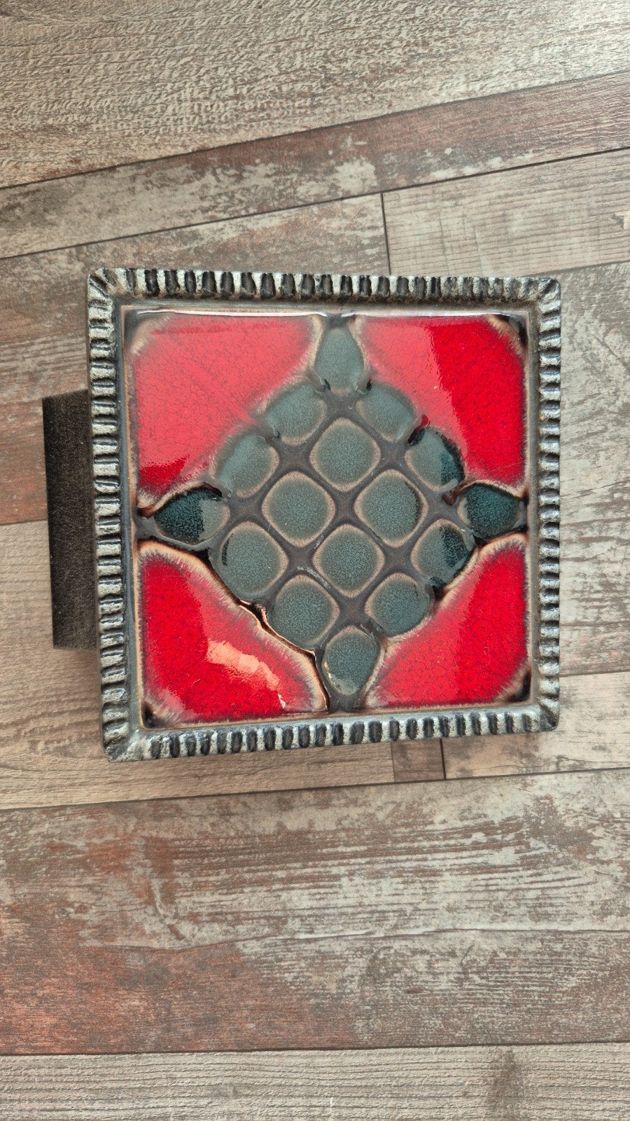 Vintage keramische deurknop met rood en groen patroon, Vintage, Gebruikt, Meerkleurig, Ophalen of Verzenden