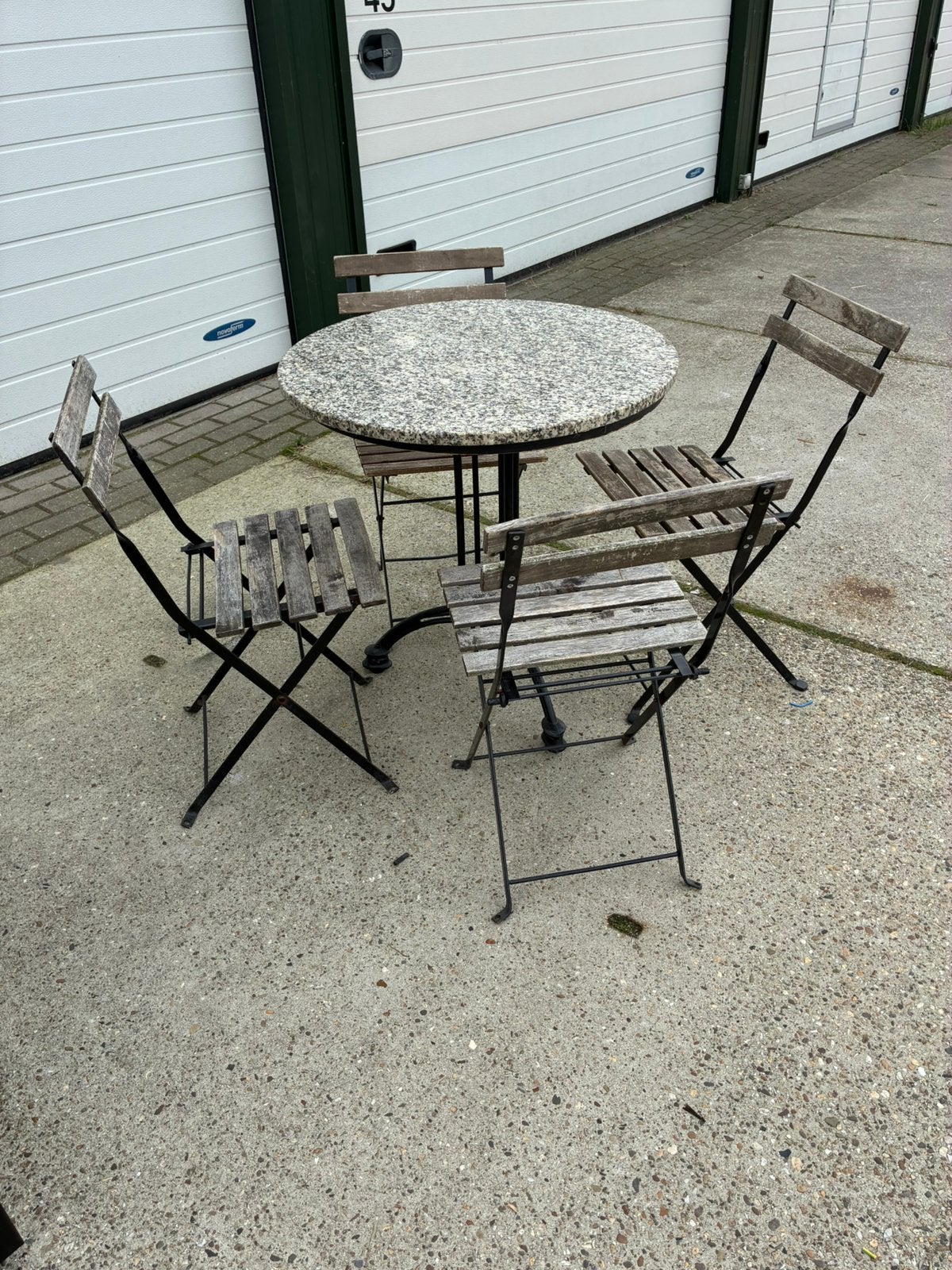 Bistrotafel tuinset tafel klapstoel stoelen marmer, Gebruikt, Rond, 50 tot 100 cm, Ophalen