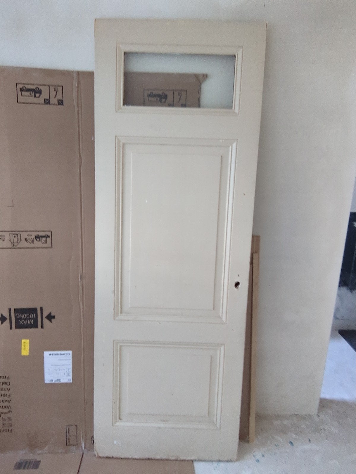 Oude paneeldeur met glas 79  * 224, Doe-het-zelf en Verbouw, Deuren en Horren, Ophalen, Gebruikt, Binnendeur, Glas
