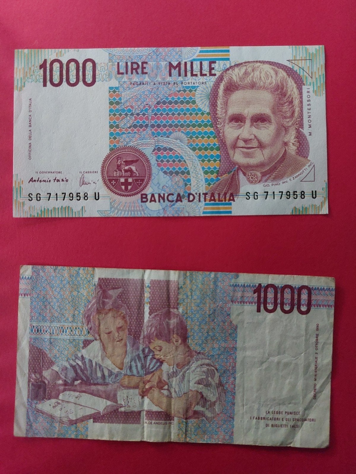 Italiaans 1000 Lire biljet - Maria Montessori, Ophalen of Verzenden, Italië, Los biljet