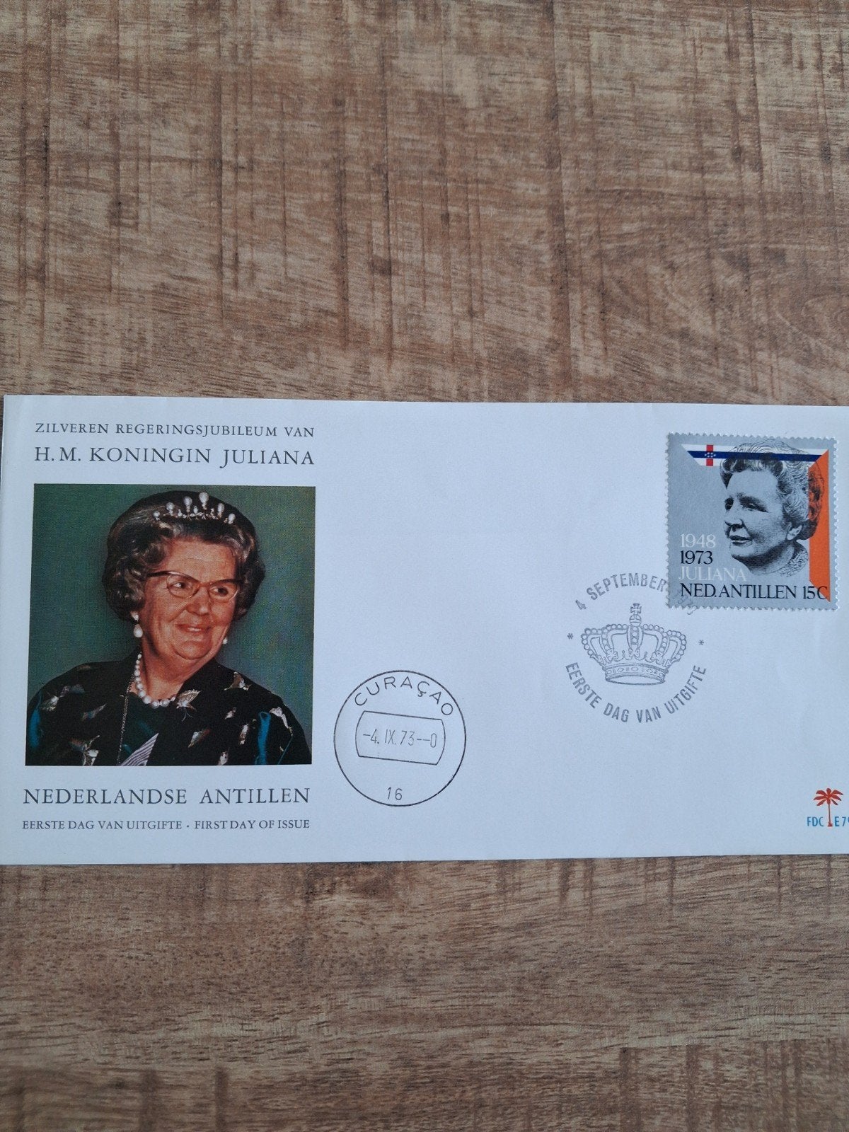 FDC Curaçao Juliana Zilveren Regeringsjubileum 1973, Ophalen of Verzenden, Zo goed als nieuw, Nederland, Kaart, Foto of Prent