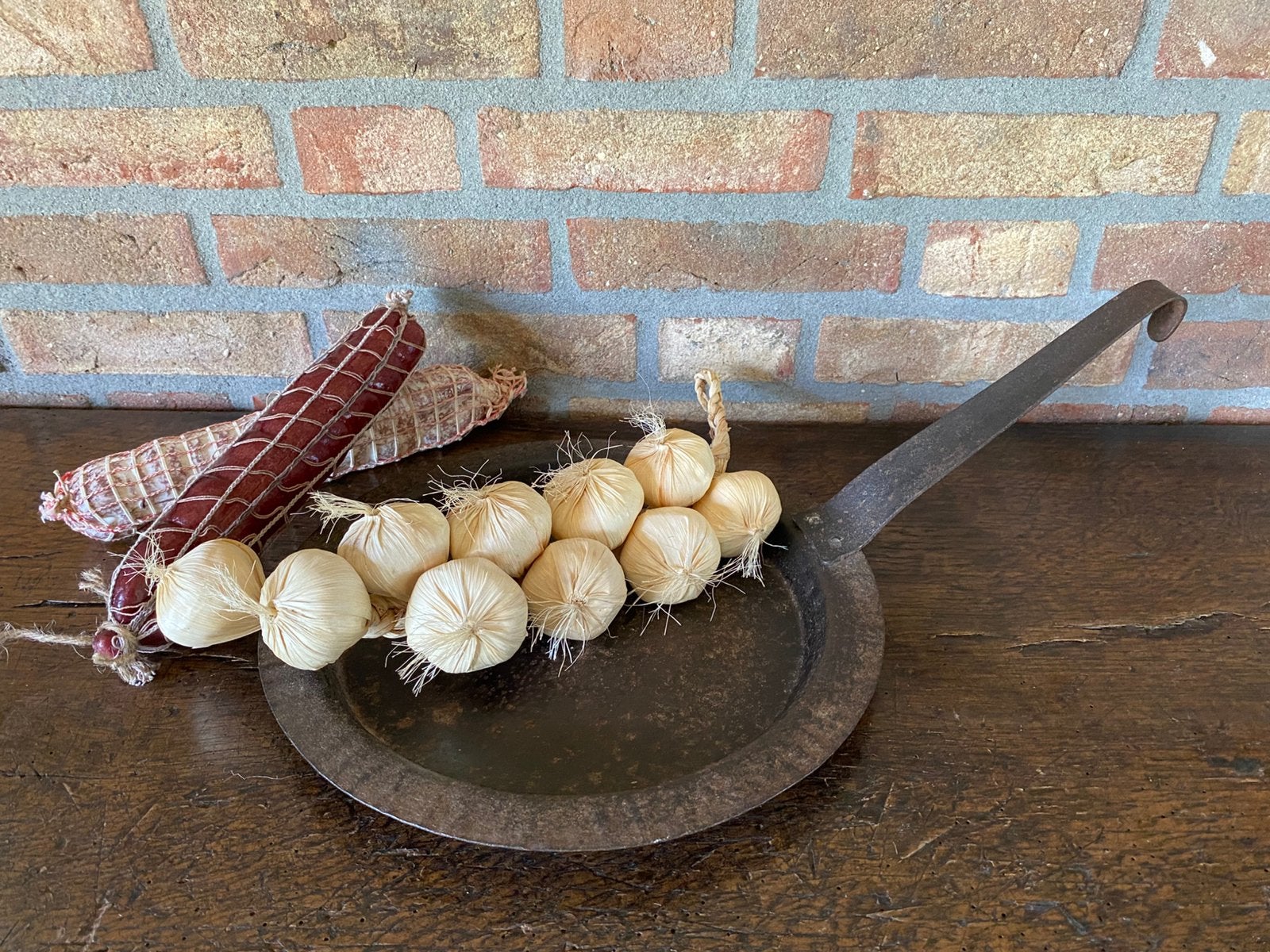 Brocante oude smeedijzeren platte koekenpan, Antiek en Kunst, Ophalen of Verzenden