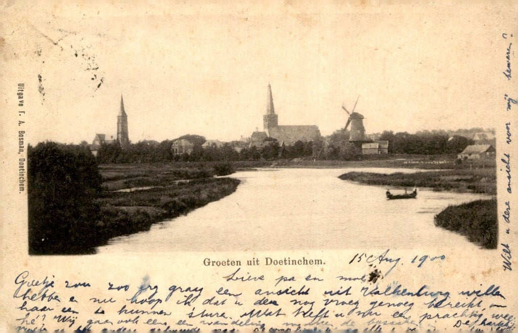 Doetinchem Zicht op het dorp en de molen # 708, Ophalen of Verzenden, Voor 1920, Gelopen, Gelderland