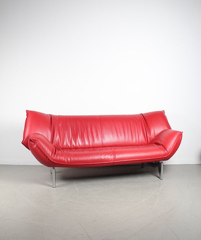 ACTIE!! 1x Leolux Tango 3-zits/223cm Bank Rood Leer – Chroom, Huis en Inrichting, Banken | Bankstellen, Niet ingevuld, Niet ingevuld