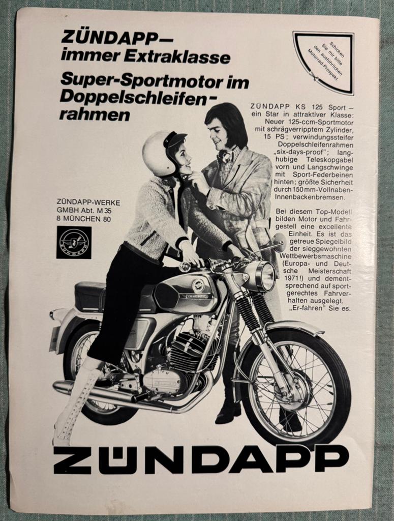 Advertentie 1971 Zündapp KS125 Sport, Verzenden, Zo goed als nieuw, Motoren