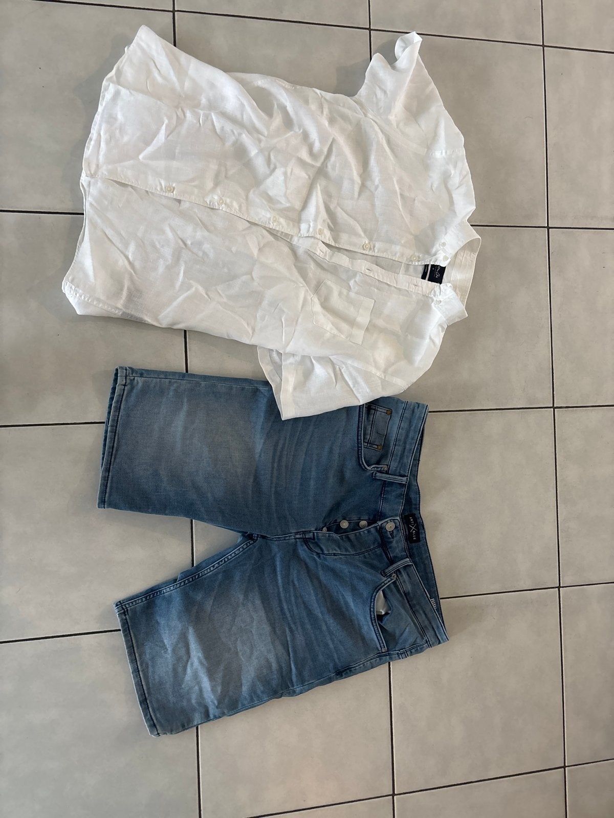 Heren zomer outfit: Cotton-club/Sting overhemd en jeans shor, Ophalen, Gedragen