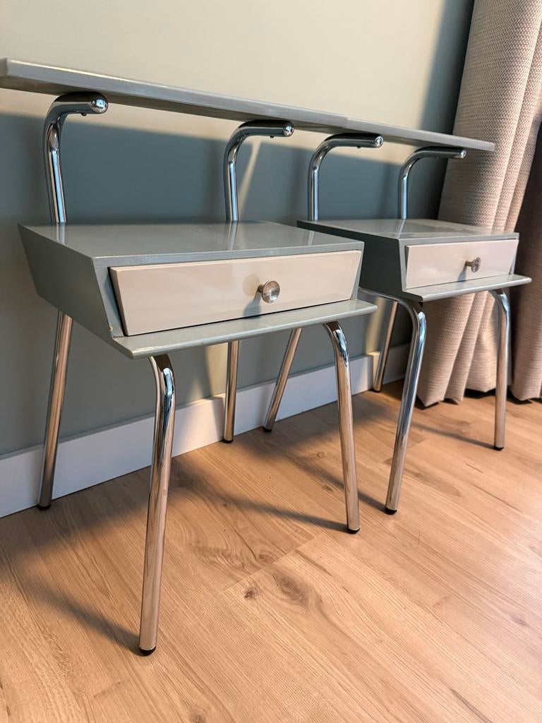 Vintage Retro Jaren '50 Nachtkastjes - Rietveld Design, Ophalen, Gebruikt, Minder dan 45 cm, Metaal of Aluminium
