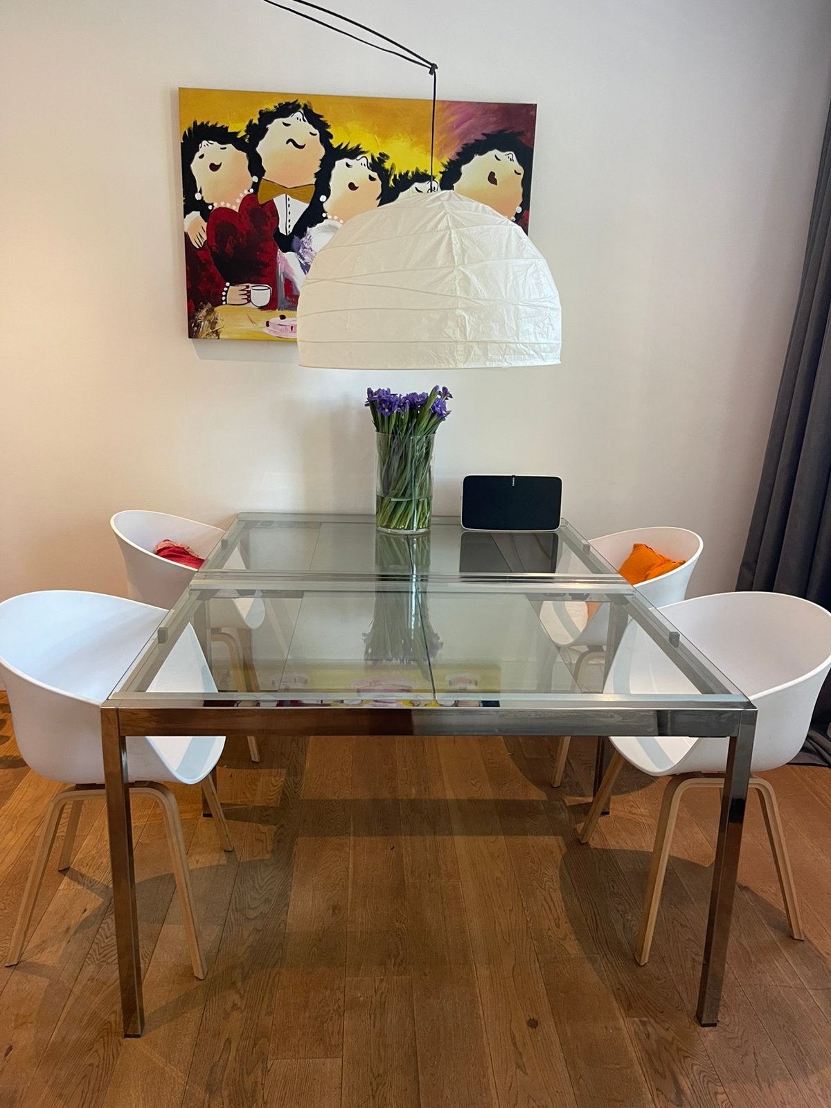 Glazen eettafel uitschuifbaar (ikea), Huis en Inrichting, Tafels | Eettafels, Gebruikt, 50 tot 100 cm, Rechthoekig, Ophalen