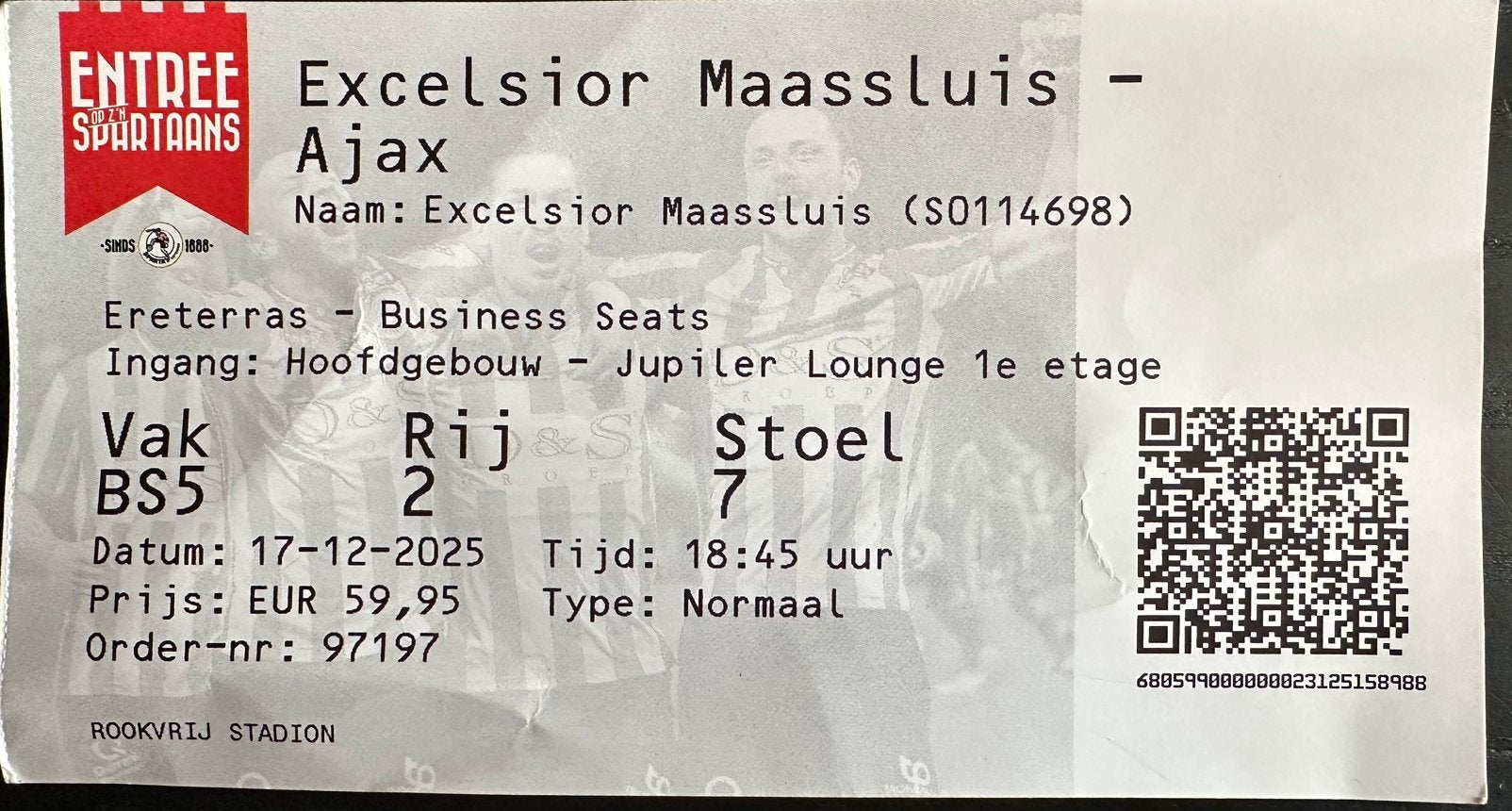Ticket 25-26 Excelsior Maassluis - Ajax (Beker), Verzenden, Ajax, Overige typen