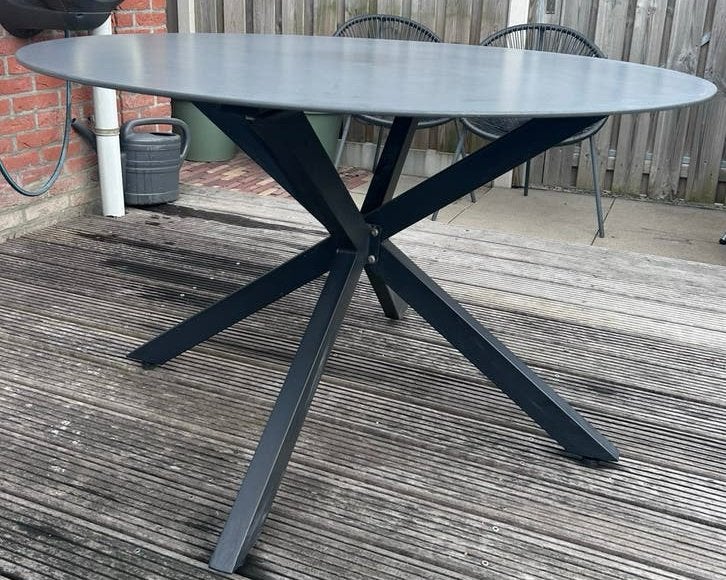 LESLI LIVING Tuintafel Crest aluminium-glas antraciet Ø120cm, Ophalen, Gebruikt, Rond, Aluminium