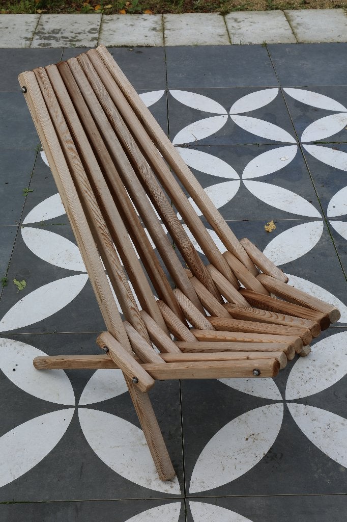 Japanse houten designstoel - Binnen en buiten te gebruiken, Huis en Inrichting, Ophalen, Gebruikt, Bruin, Modern, Tuin, Lounge