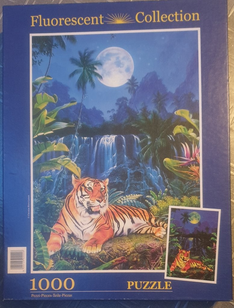 Clementoni fluorescerende puzzel Tijger 1000 pc. Zgan, Ophalen of Verzenden, 500 t/m 1500 stukjes, Zo goed als nieuw, Legpuzzel