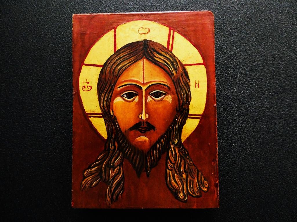 Een handgeschilderd icoon met Jezus Christus, Antiek en Kunst, Antiek | Religie, Ophalen of Verzenden
