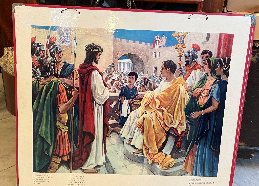 Oude schoolplaat nr. 50: Jezus voor Pilatus *, Antiek en Kunst, Antiek | Schoolplaten, Ophalen