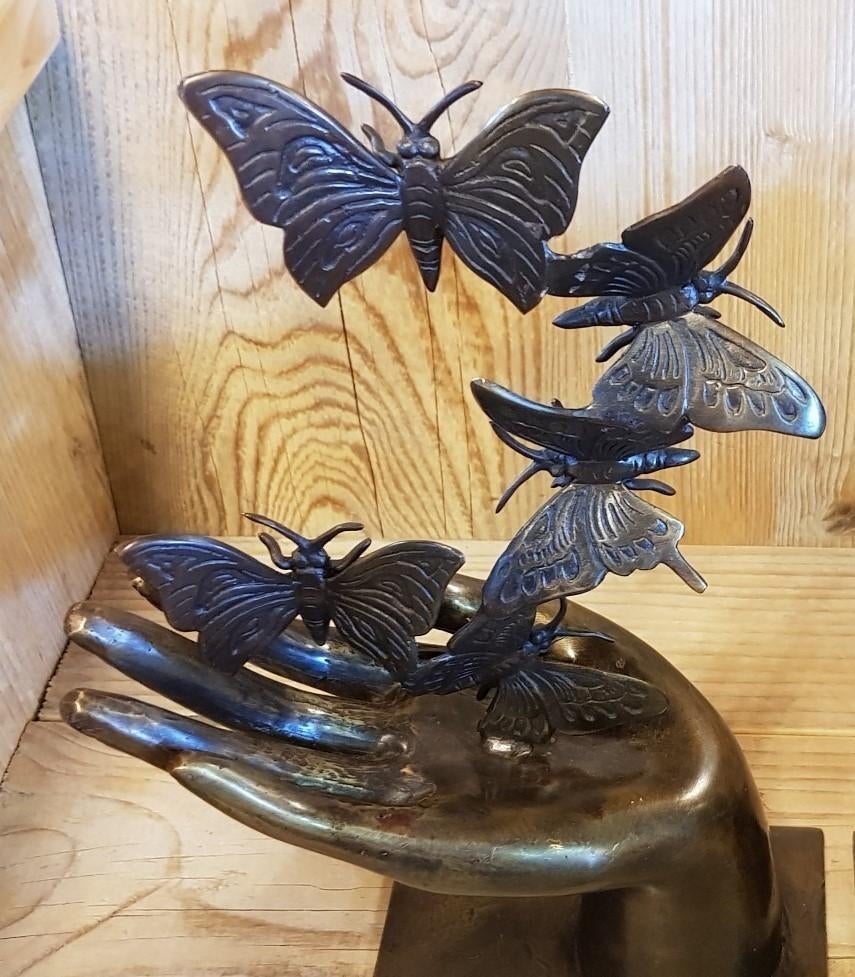 HAND MET 5 VLINDERS / bronzen beeld / RECHTERHAND, Ophalen of Verzenden, Handgemaakt, Brons