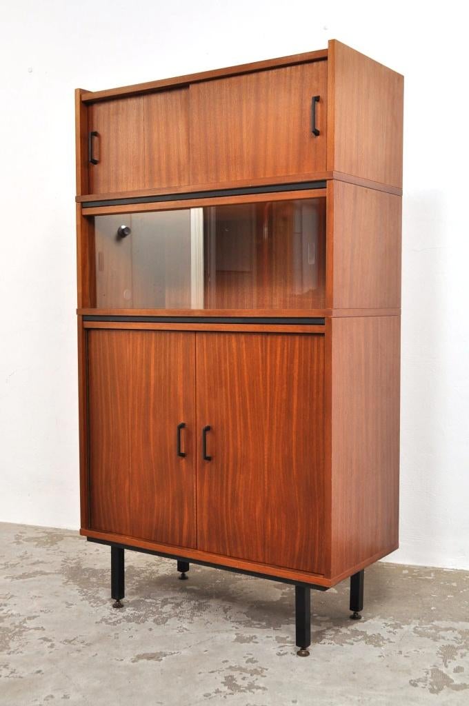 Vintage mahonie modulaire kast 3 elementen vitrine jaren 60, Ophalen of Verzenden, Gebruikt