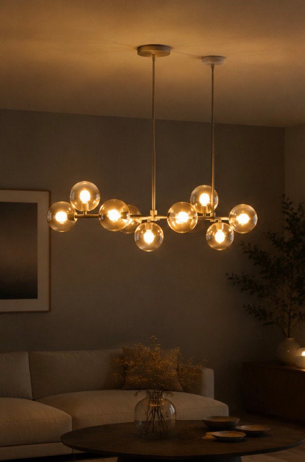 Moderne Hanglamp 9-Lichts Glasbollen Design Lamp, Ophalen of Verzenden, Zo goed als nieuw, Glas, Klassiek