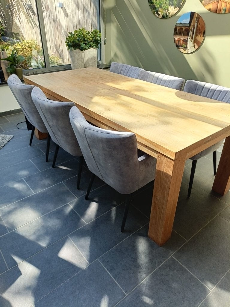 Eetkamerstoelen grijs velours 6x, Ophalen, Nieuw, Stof, Grijs