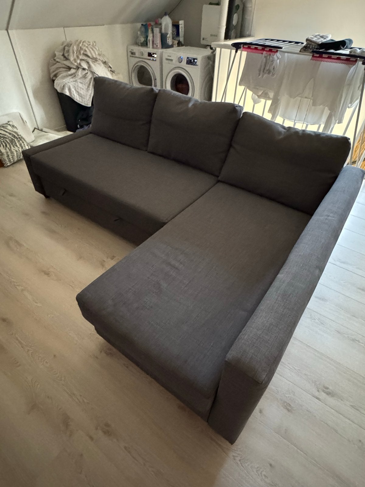 IKEA FRIHETEN hoekslaapbank met opbergruimte, antraciet, Ophalen, Gebruikt, Tweepersoons, Overige maten