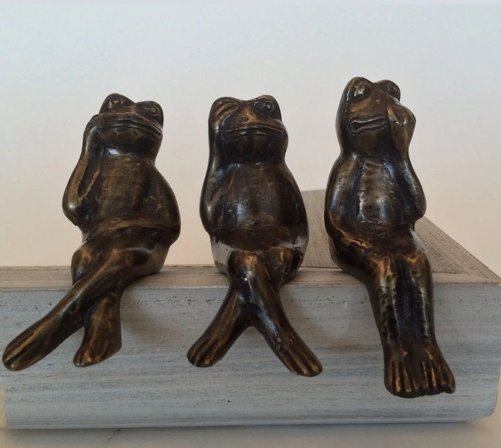 Bronzen Beeldjes - Horen Zien, Zwijgen kikkers, Antiek en Kunst, Verzenden, Brons