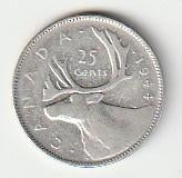 25  cent  1944  Canada. km. 35, Ophalen of Verzenden, Noord-Amerika, Losse munt, Zilver