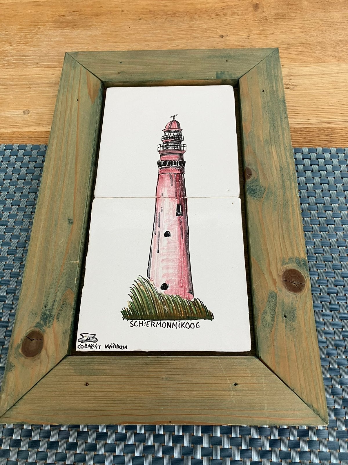 Tegelplateau handgeschilderd vuurtoren, Antiek en Kunst, Antiek | Keramiek en Aardewerk, Ophalen of Verzenden