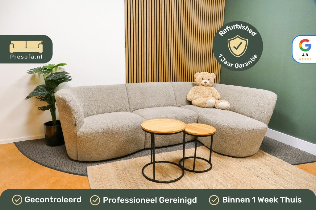 Kleine Beige Hoekbank 3 zits Teddy Woood Coco [Refurbished], Huis en Inrichting, Japandi, -, Hoekbank, Driepersoons