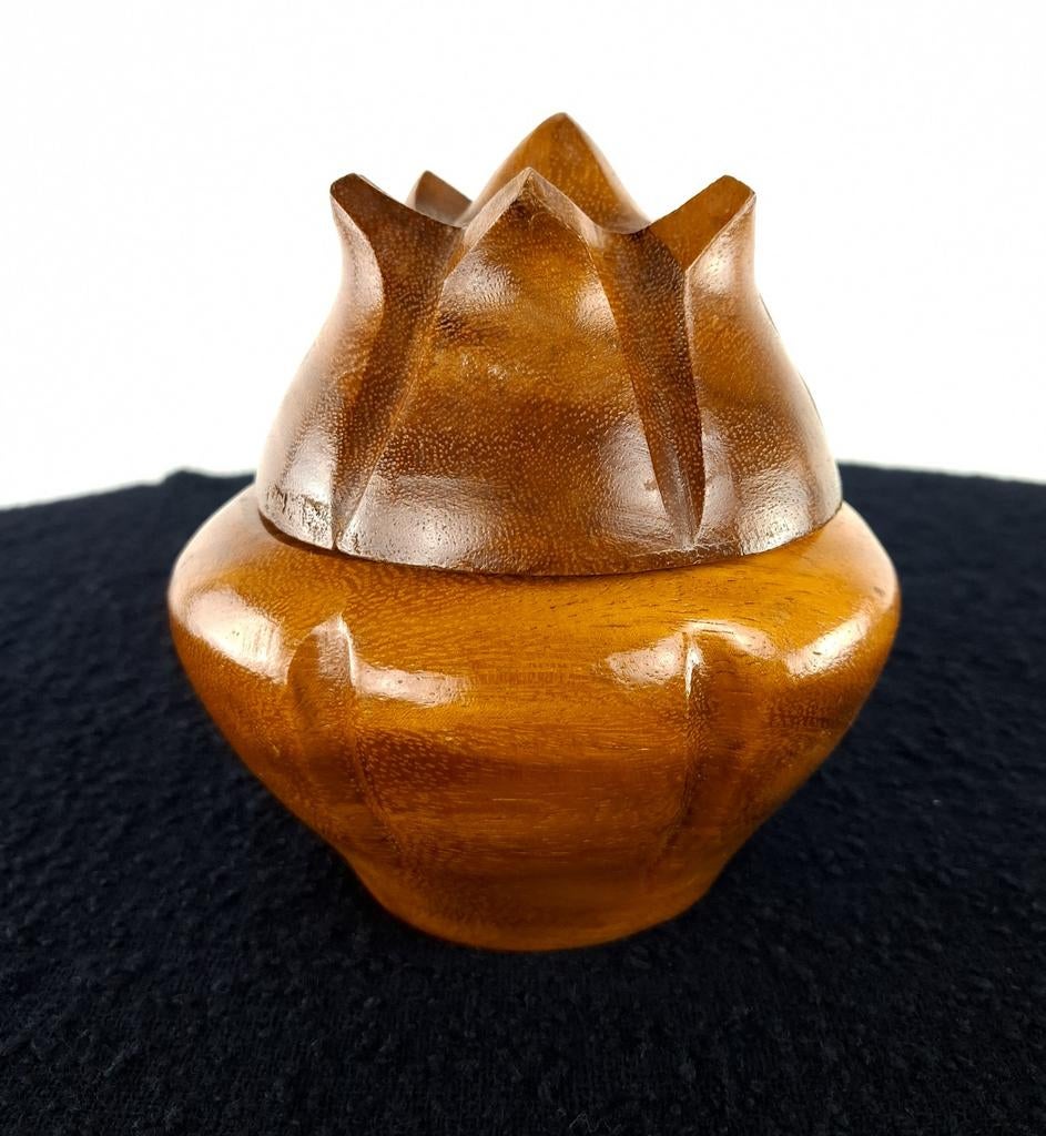 Vintage teakhouten pot jaren 70 bloemvorm, Antiek en Kunst, Kunst | Designobjecten, Ophalen of Verzenden