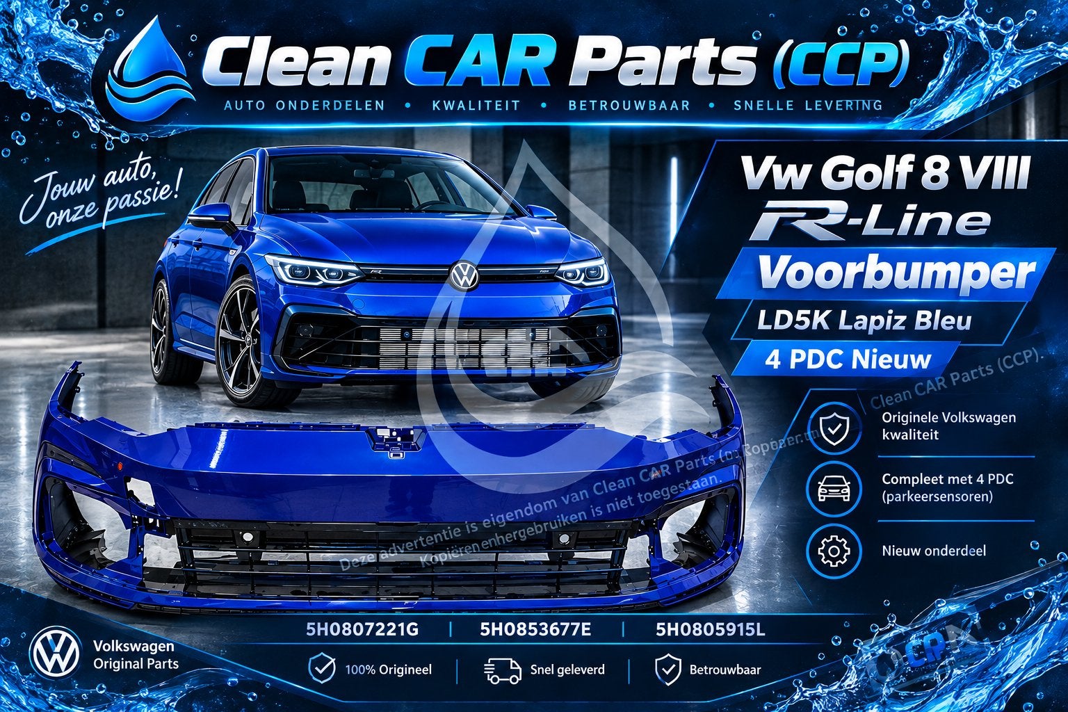 Vw Golf 8 VIII R-Line Voorbumper LD5K 5HO807221G 4PDC NIEUW, Ophalen of Verzenden
